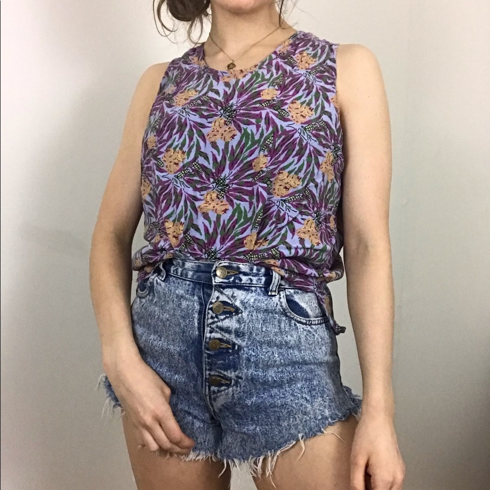 FLAX • Vintage Tropical Floral Flowy Tank Top